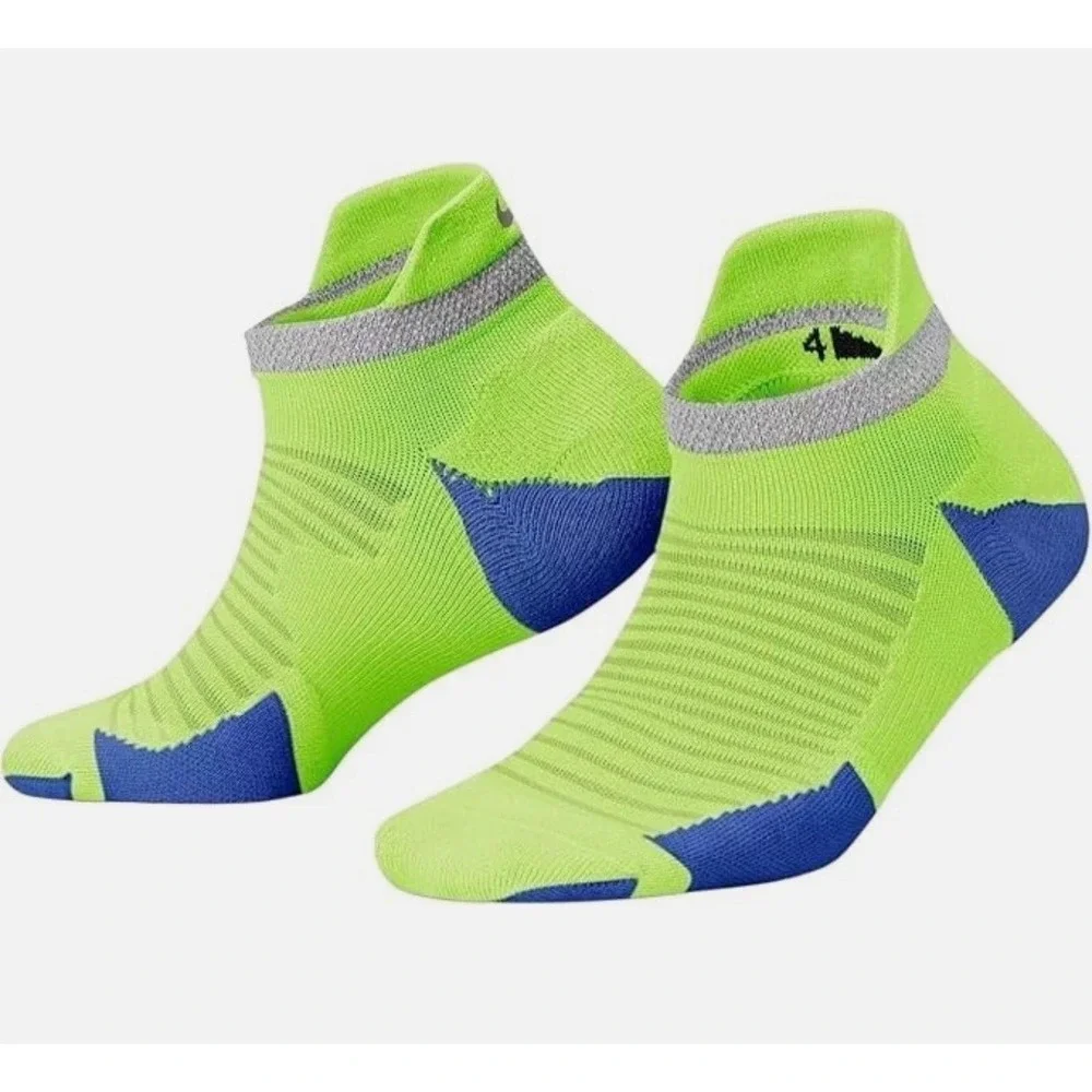 Nike Spark Running Cushioned No Show Socks Volt yellow Blue Mens 10-11.5 NWT